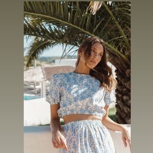 Rhythm Fauna Floral Crop Top Ivory Blue